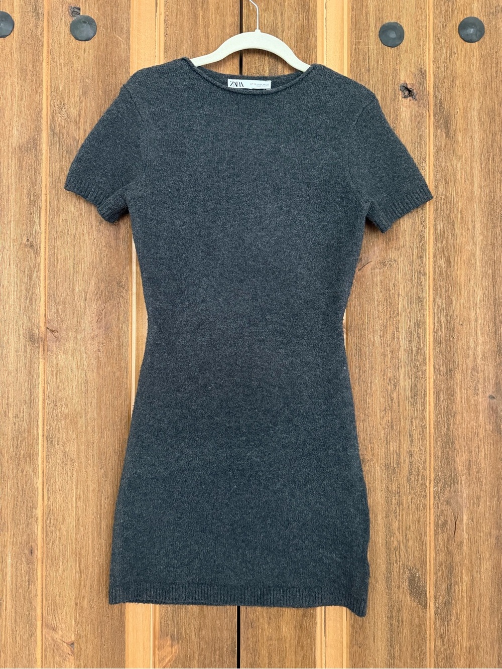 Zara Dark Charcoal Knit Crewneck Top